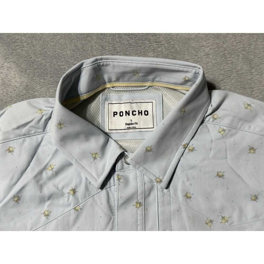 Poncho Button Down Shirt Mens Large Regular Fit Print AOP Fishing Pearl Snap - Picture 6 of 8